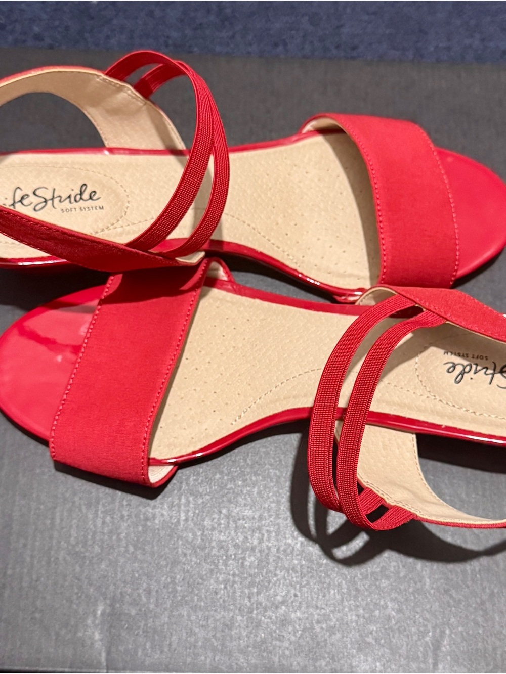 Life Stride Red Open-Toe Elastic-Strap Sandals - Picture 2 of 5